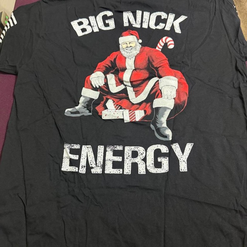 Warrior XII Big Nick Energy Christmas Santa Claus Black Cotton T-Shirt Mens L